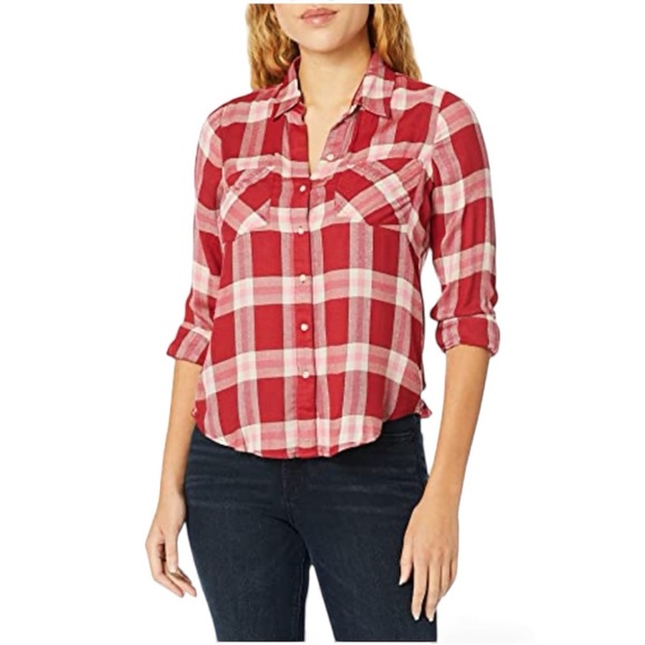Lucky Brand Tops - Lucky Brand Classic Women's red Yarn Dyed Plaid front pockets Button Down Shirt